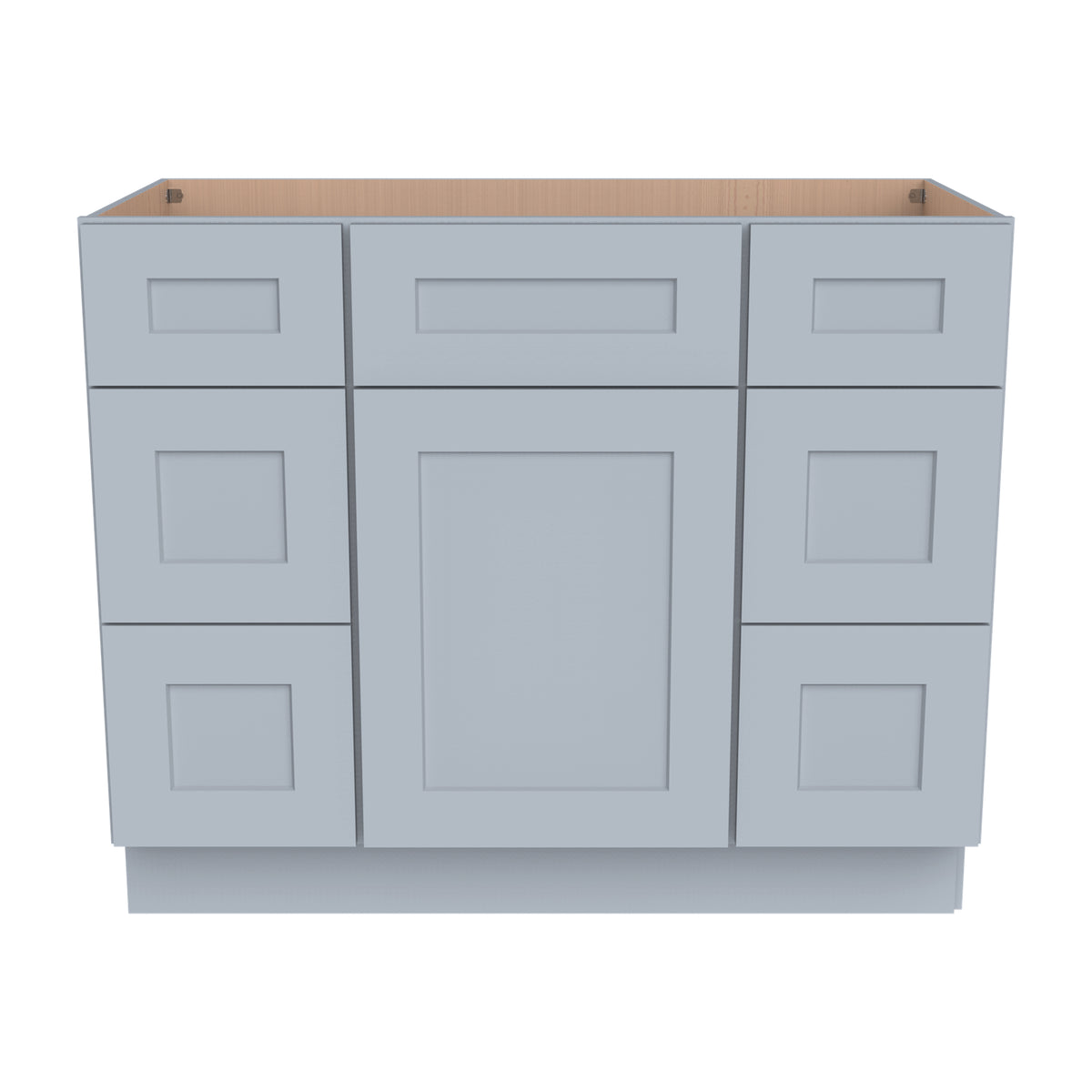 RTA Shaker Solid Wood Vanity Single Sink Base Cabinet Gray With 6 Drawers for Bathroom Storage