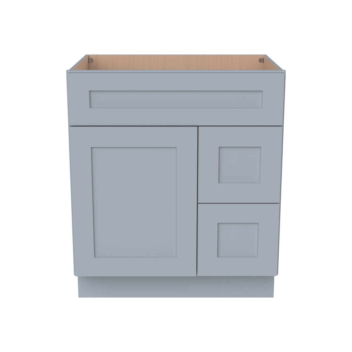 Shaker Gray Solid Wood RTA Vanity Single Sink Base Cabinet for Bathroom Storage, 2 Right Drawers, 1 False Drawer Front