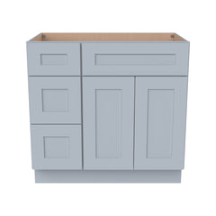 RTA Shaker Gray Solid Wood Vanity Single Sink Base Cabinet for Bathroom Storage, 3 Left Drawers, 1 False Drawer Front