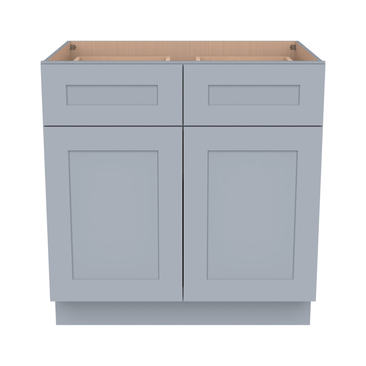 RTA Solid Wood Shaker Base Cabinet With 2 Doors, 2 Drawers and 1 Shelf Gray for Kitchen, Bathroom & Laundry Storage