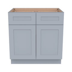 RTA Solid Wood Shaker Base Cabinet With 2 Doors, 2 Drawers and 1 Shelf Gray for Kitchen, Bathroom & Laundry Storage