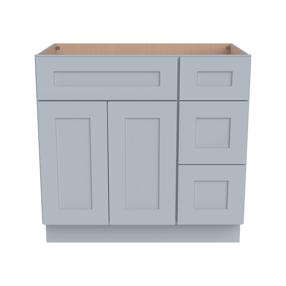 RTA Shaker Solid Wood Vanity Single Sink Base Cabinet Gray for Bathroom Storage, 3 Right Drawers, 1 False Drawer Front