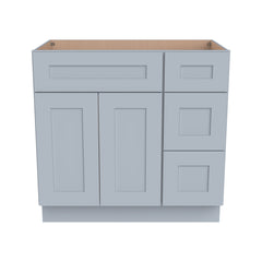 RTA Shaker Solid Wood Vanity Single Sink Base Cabinet Gray for Bathroom Storage, 3 Right Drawers, 1 False Drawer Front