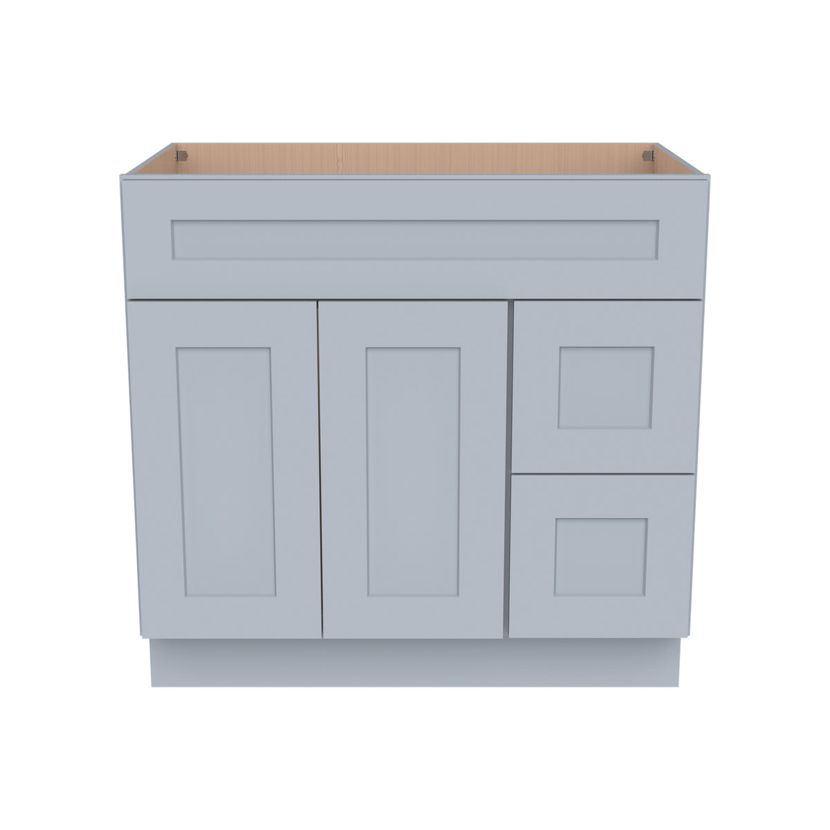 RTA Shaker Solid Wood Vanity Single Sink Base Cabinet Gray for Bathroom Storage, 2 Right Drawers, 1 False Drawer Front