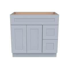 RTA Shaker Solid Wood Vanity Single Sink Base Cabinet Gray for Bathroom Storage, 2 Right Drawers, 1 False Drawer Front