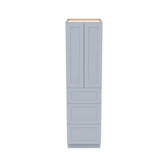 RTA Shaker Solid Wood Wall Pantry with Three Drawers Cabinet Gray for Kitchen Storage