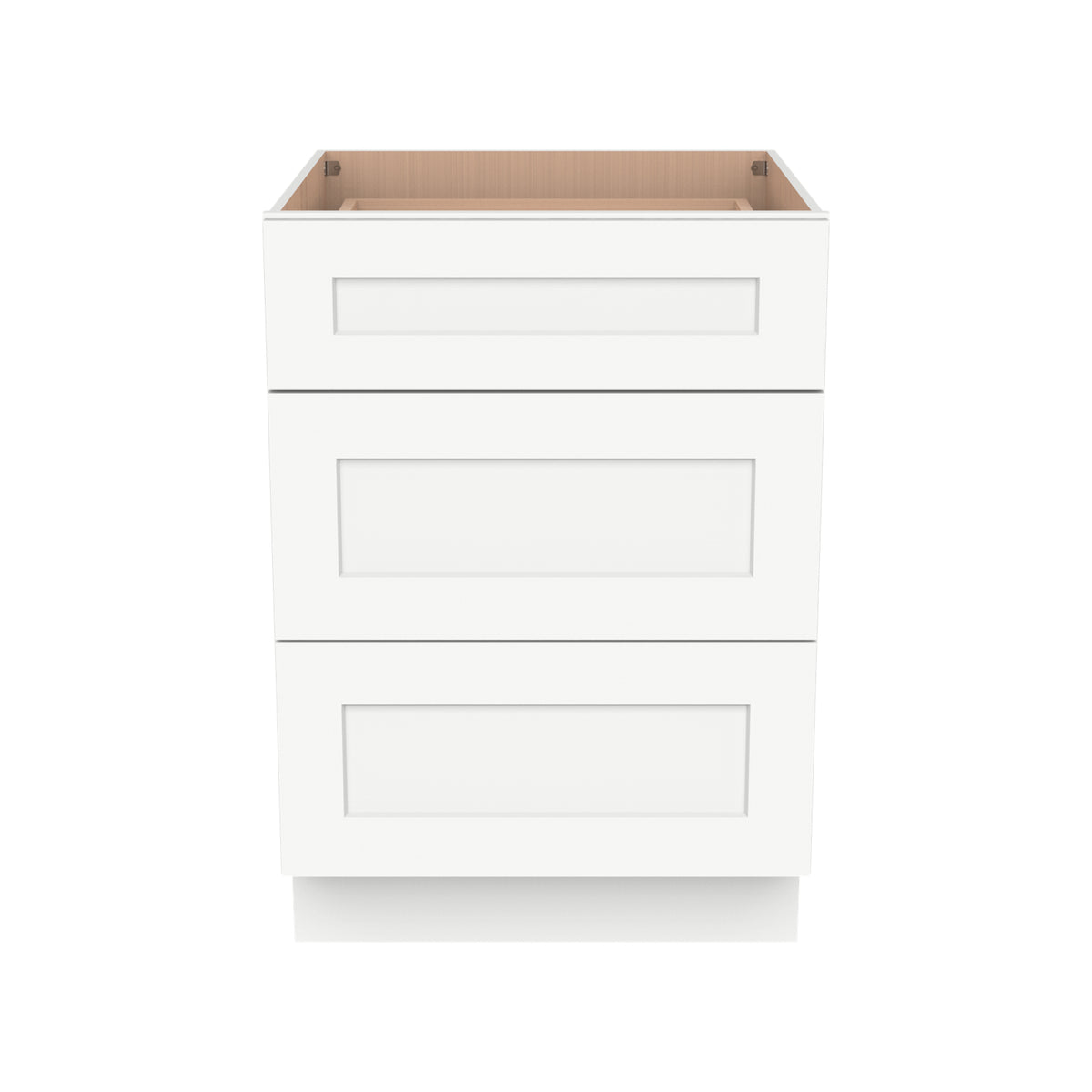 RTA Shaker Solid Wood Vanity Three Drawer Base Cabinet Origami White for Bathroom Storage