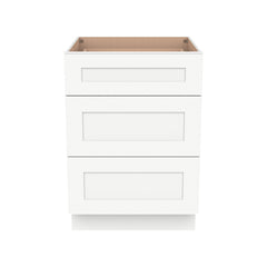 RTA Shaker Solid Wood Vanity Three Drawer Base Cabinet Origami White for Bathroom Storage