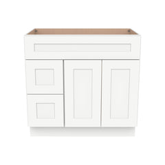 RTA Shaker Solid Wood Vanity Single Sink Base Cabinet Origami White for Bathroom Storage, 2 Left Drawers, 1 False Drawer Front