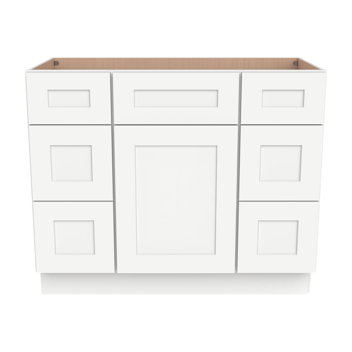 RTA Shaker Solid Wood Vanity Single Sink Base Cabinet Origami White With 6 Drawers for Bathroom Storage