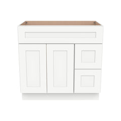 RTA Shaker Solid Wood Vanity Single Sink Base Cabinet Origami White for Bathroom Storage, 2 Right Drawers, 1 False Drawer Front