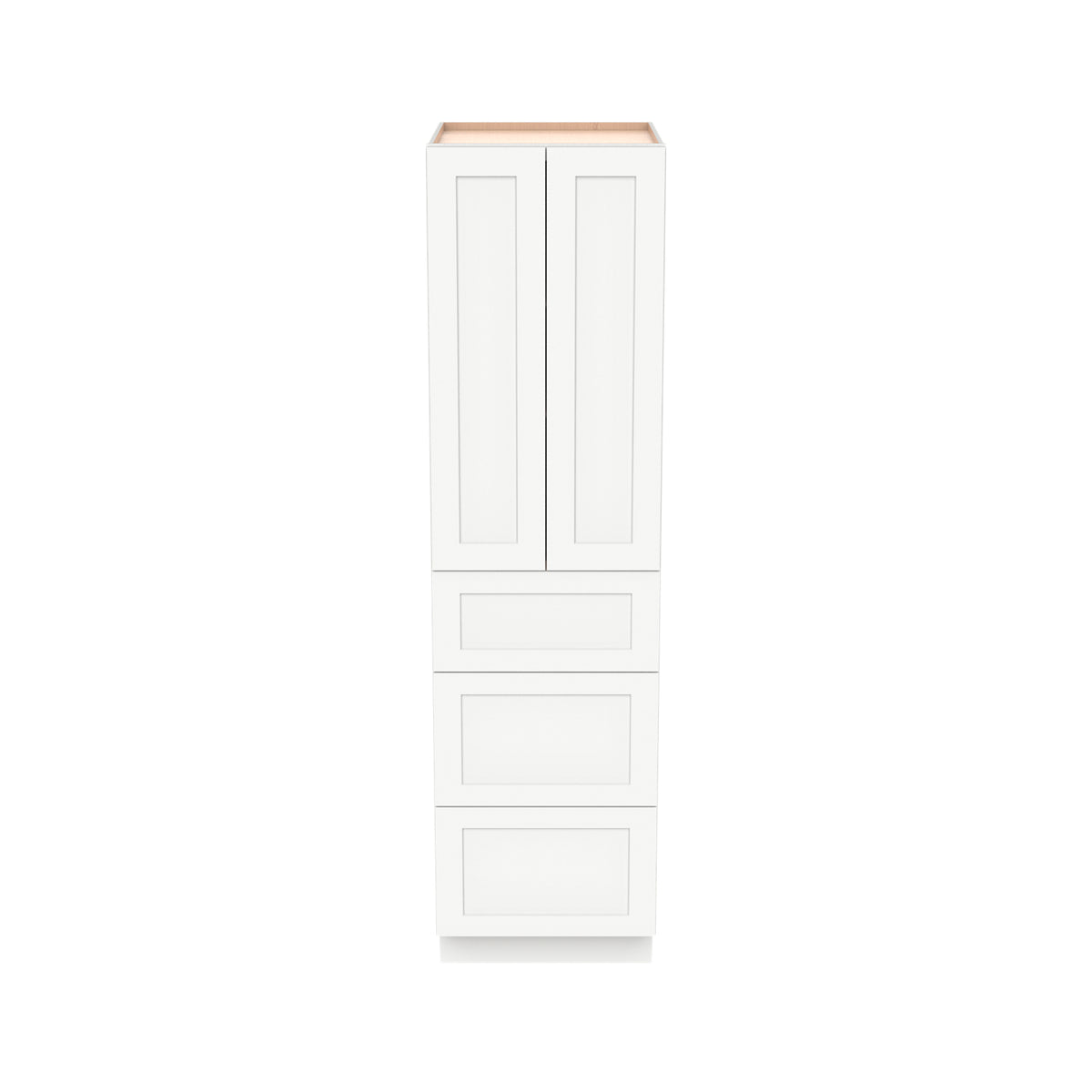 RTA Shaker Solid Wood Wall Pantry with Three Drawers Cabinet Origami White for Kitchen Storage