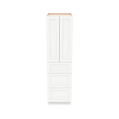 RTA Shaker Solid Wood Wall Pantry with Three Drawers Cabinet Origami White for Kitchen Storage