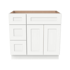 RTA Shaker Solid Wood Vanity Single Sink Base Cabinet Origami White for Bathroom Storage, 3 Left Drawers, 1 False Drawer Front