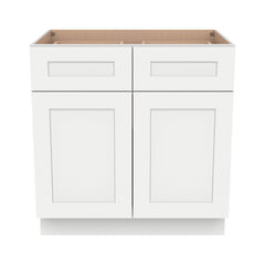 RTA Solid Wood Shaker Base Cabinet With 2 Doors, 2 Drawers and 1 Shelf Origami White for Kitchen, Bathroom & Laundry Storage