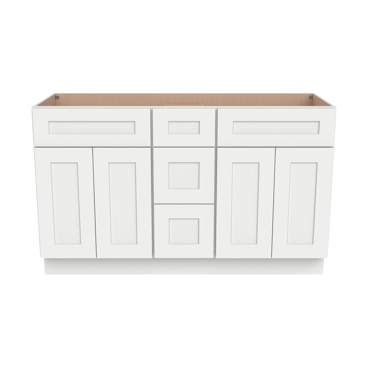 RTA Solid Wood Shaker Vanity Double Sink Bases Origami White With Central Drawers for Bathroom storage