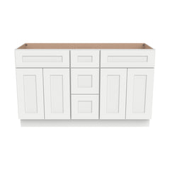 RTA Solid Wood Shaker Vanity Double Sink Bases Origami White With Central Drawers for Bathroom storage