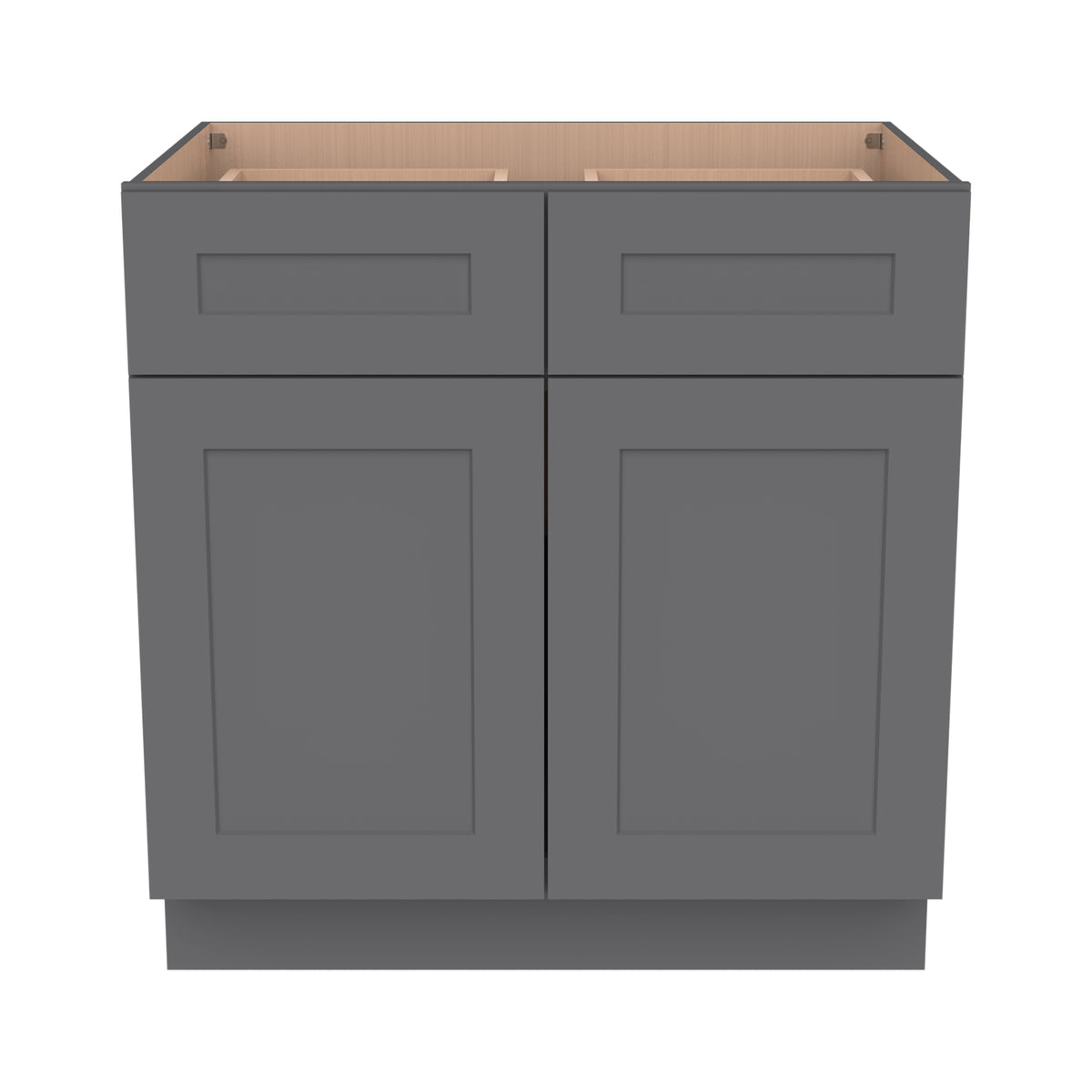 RTA Solid Wood Shaker Base Cabinet With 2 Doors, 2 Drawers and 1 Shelf Pebble Gray for Kitchen, Bathroom & Laundry Storage