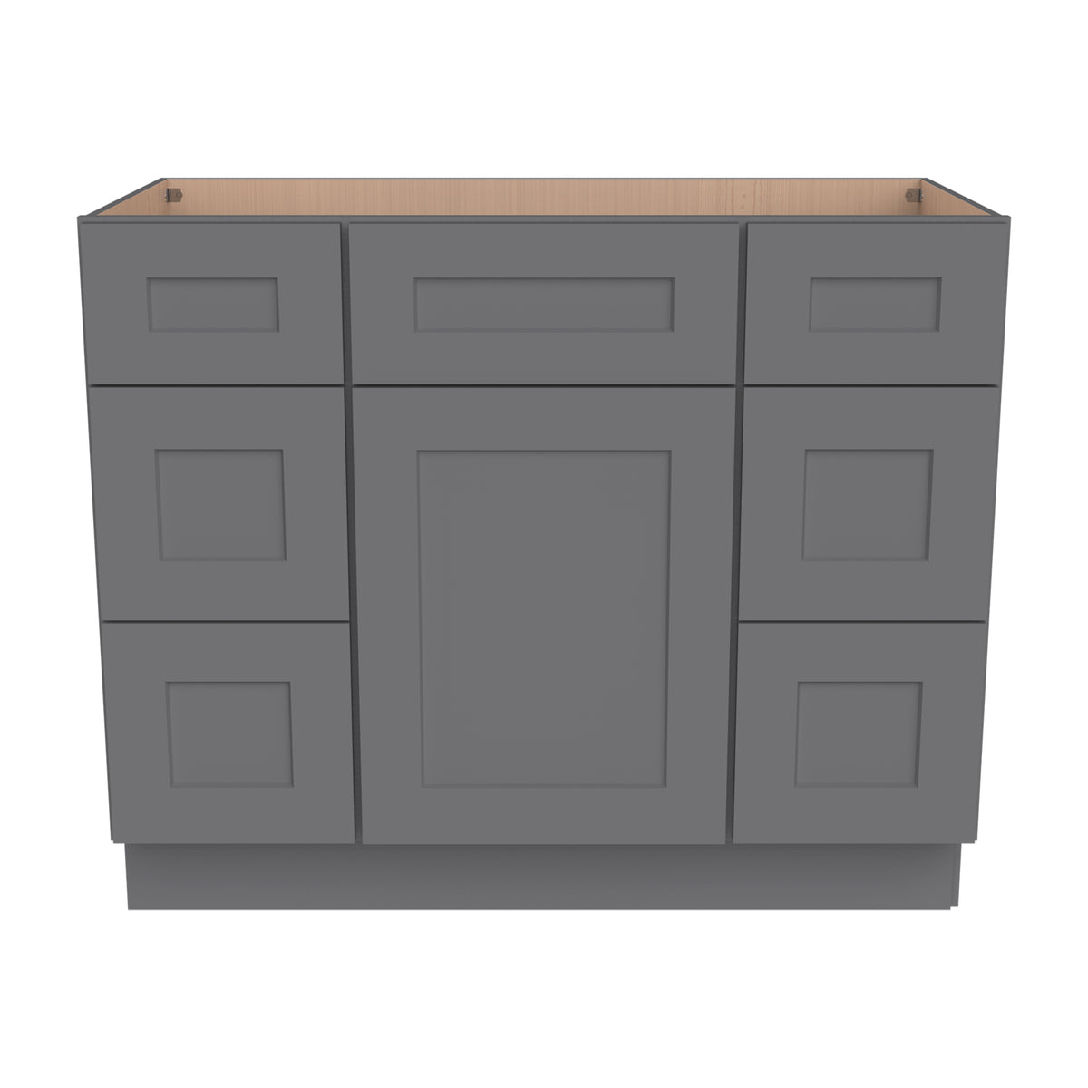 RTA Shaker Solid Wood Vanity Single Sink Base Cabinet Pebble Gray With 6 Drawers for Bathroom Storage