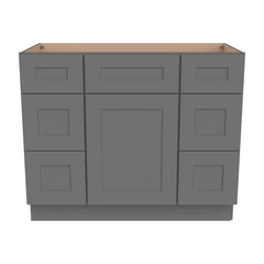 RTA Shaker Solid Wood Vanity Single Sink Base Cabinet Pebble Gray With 6 Drawers for Bathroom Storage