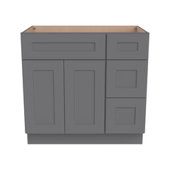 RTA Shaker Solid Wood Vanity Single Sink Base Cabinet Pebble Gray for Bathroom Storage, 3 Right Drawers, 1 False Drawer Front