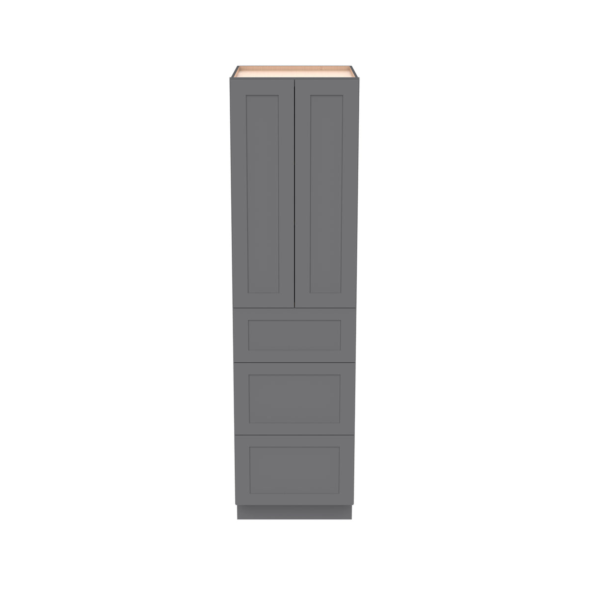 RTA Shaker Solid Wood Wall Pantry with Three Drawers Cabinet Pebble Gray for Kitchen Storage