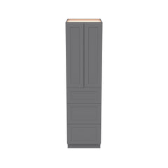 RTA Shaker Solid Wood Wall Pantry with Three Drawers Cabinet Pebble Gray for Kitchen Storage