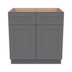 RTA Solid Wood Shaker Base Cabinet With 2 Doors, 2 Drawers and 1 Shelf Pebble Gray for Kitchen, Bathroom & Laundry Storage