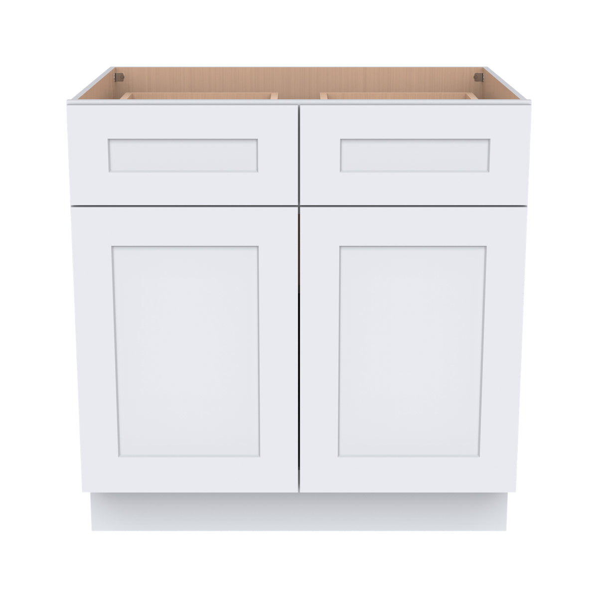 RTA Solid Wood Shaker White Base Cabinet With 2 Doors, 2 Drawers and 1 Shelf for Kitchen, Bathroom & Laundry Storage