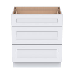 RTA Belmont White Three Drawer Base Cabinet  for Kitchen, Bathroom & Laundry storage