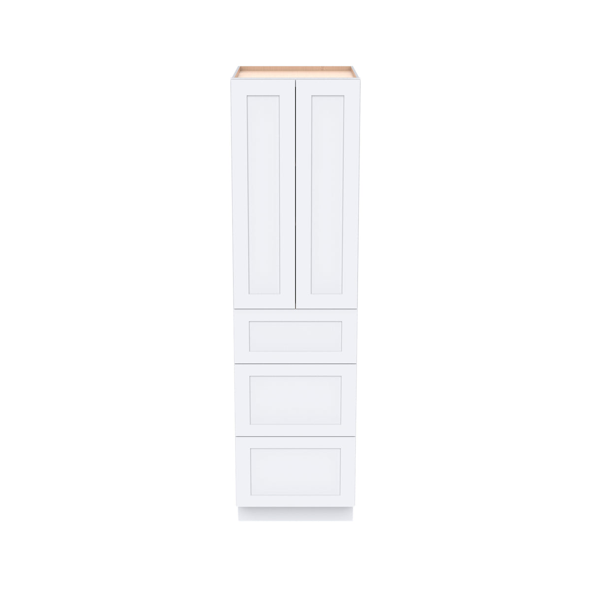 RTA Shaker Solid Wood Wall Pantry with Three Drawers Cabinet White for Kitchen Storage