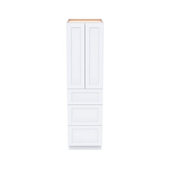 RTA Shaker Solid Wood Wall Pantry with Three Drawers Cabinet White for Kitchen Storage