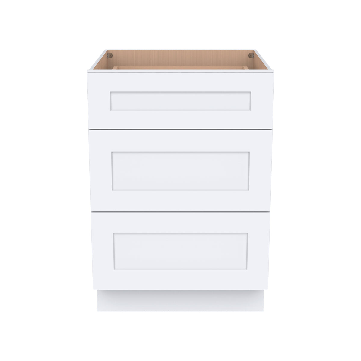 RTA Belmont White Vanity Three Drawer Base Cabinet for Bathroom Storage