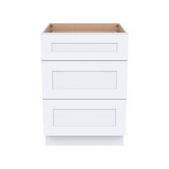 RTA Belmont White Vanity Three Drawer Base Cabinet for Bathroom Storage