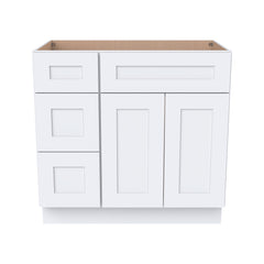 Shaker White RTA Solid Wood Vanity Single Sink Base Cabinet for Bathroom Storage, 3 Left Drawers, 1 False Drawer Front