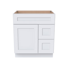 Shaker White RTA Solid Wood Vanity Single Sink Base Cabinet for Bathroom Storage, 2 Right Drawers, 1 False Drawer Front