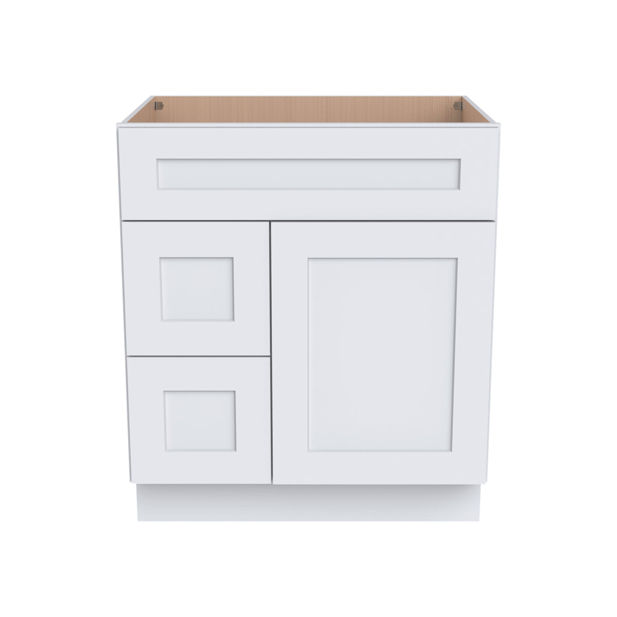 Shaker White Solid Wood RTA Vanity Single Sink Base Cabinet for Bathroom Storage, 2 Left Drawers, 1 False Drawer Front