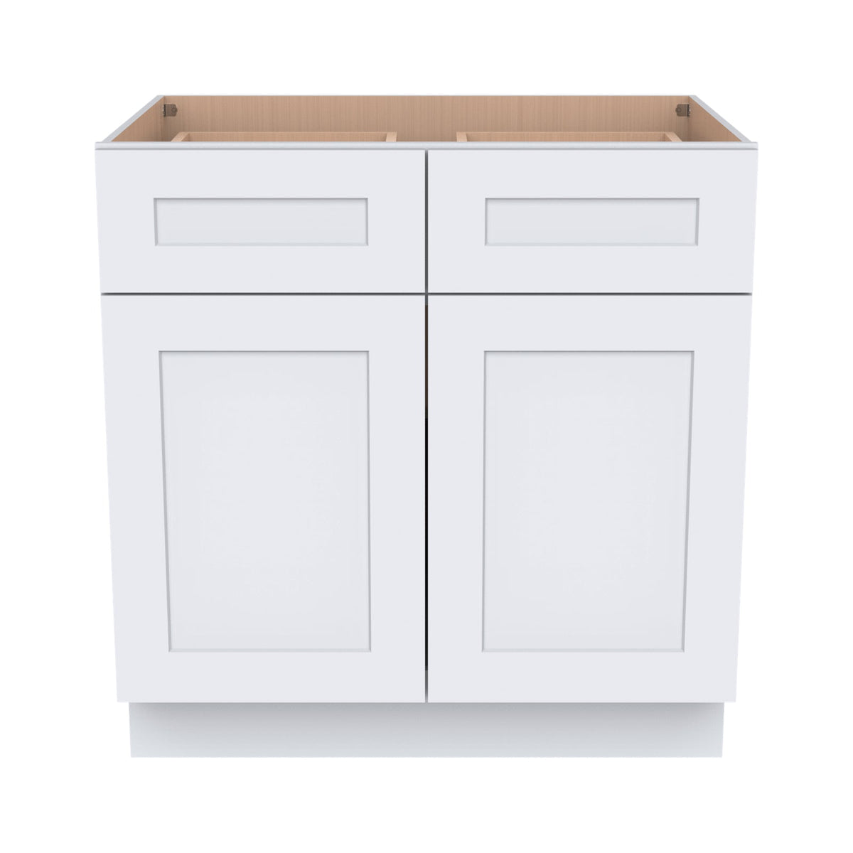 RTA Belmont White Base Cabinet With 2 Doors, 2 Drawers and 1 Shelf for Kitchen, Bathroom & Laundry Storage