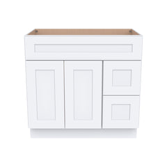 RTA Shaker Solid Wood Vanity Single Sink Base Cabinet White for Bathroom Storage, 2 Right Drawers, 1 False Drawer Front