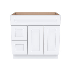 RTA Shaker Solid Wood Vanity Single Sink Base Cabinet White for Bathroom Storage, 2 Left Drawers, 1 False Drawer Front