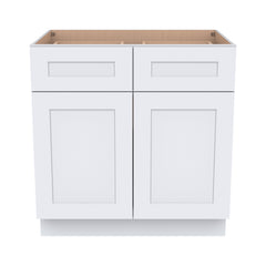 RTA Solid Wood Shaker White Base Cabinet With 2 Doors, 2 Drawers and 1 Shelf for Kitchen, Bathroom & Laundry Storage