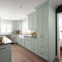 RTA Newtown Solid Wood Wall Pantry with Three Drawers Jade Green Cabinet for Kitchen Storage