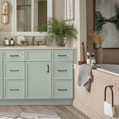RTA Newtown Solid Wood Vanity Single Sink Base Cabinet With 6 Drawers Jade Green for Bathroom Storage