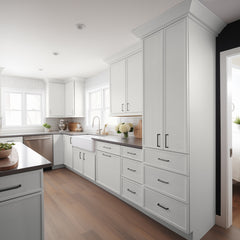 RTA Newtown Solid Wood Wall Pantry with Three Drawers Origami White Cabinet for Kitchen Storage