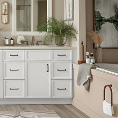 RTA Newtown Solid Wood Vanity Single Sink Base Cabinet With 6 Drawers Origami White for Bathroom Storage