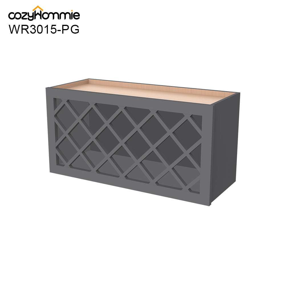 RTA Shaker Solid Wood Wine Rack Cabinets with Lattice Panels Wall Cabinet Pebble Gray for Kitchen Storage