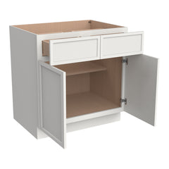 RTA Solid Wood Newtown Base Cabinet With 2 Doors, 2 Drawers and 1 Shelf Origami White for Kitchen, Bathroom & Laundry Storage