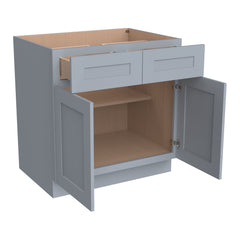 RTA Belmont Gray Base Cabinet With 2 Doors, 2 Drawers and 1 Shelf for Kitchen, Bathroom & Laundry Storage