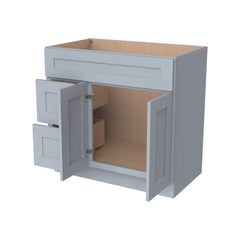 RTA Shaker Solid Wood Vanity Single Sink Base Cabinet Gray for Bathroom Storage, 2 Left Drawers, 1 False Drawer Front