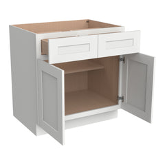 RTA Solid Wood Shaker Base Cabinet With 2 Doors, 2 Drawers and 1 Shelf Origami White for Kitchen, Bathroom & Laundry Storage